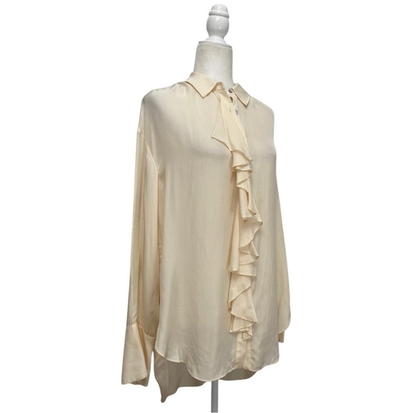 Cinq á Sept Rosalie Ruffle Button Front Shirt Oversized Silhouette Cream - Picture 6 of 16